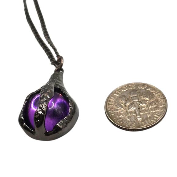 Necklace Handmade Gothic Purple Orb Pendant Claw Cage Chain 18" SKU2376 - Picture 4 of 7